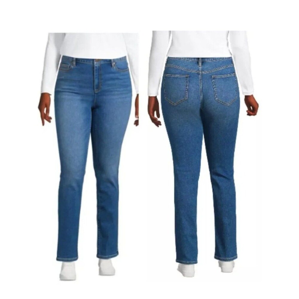 Lands End True Straight Jeans Stretch Denim Size 12 Mid Rise